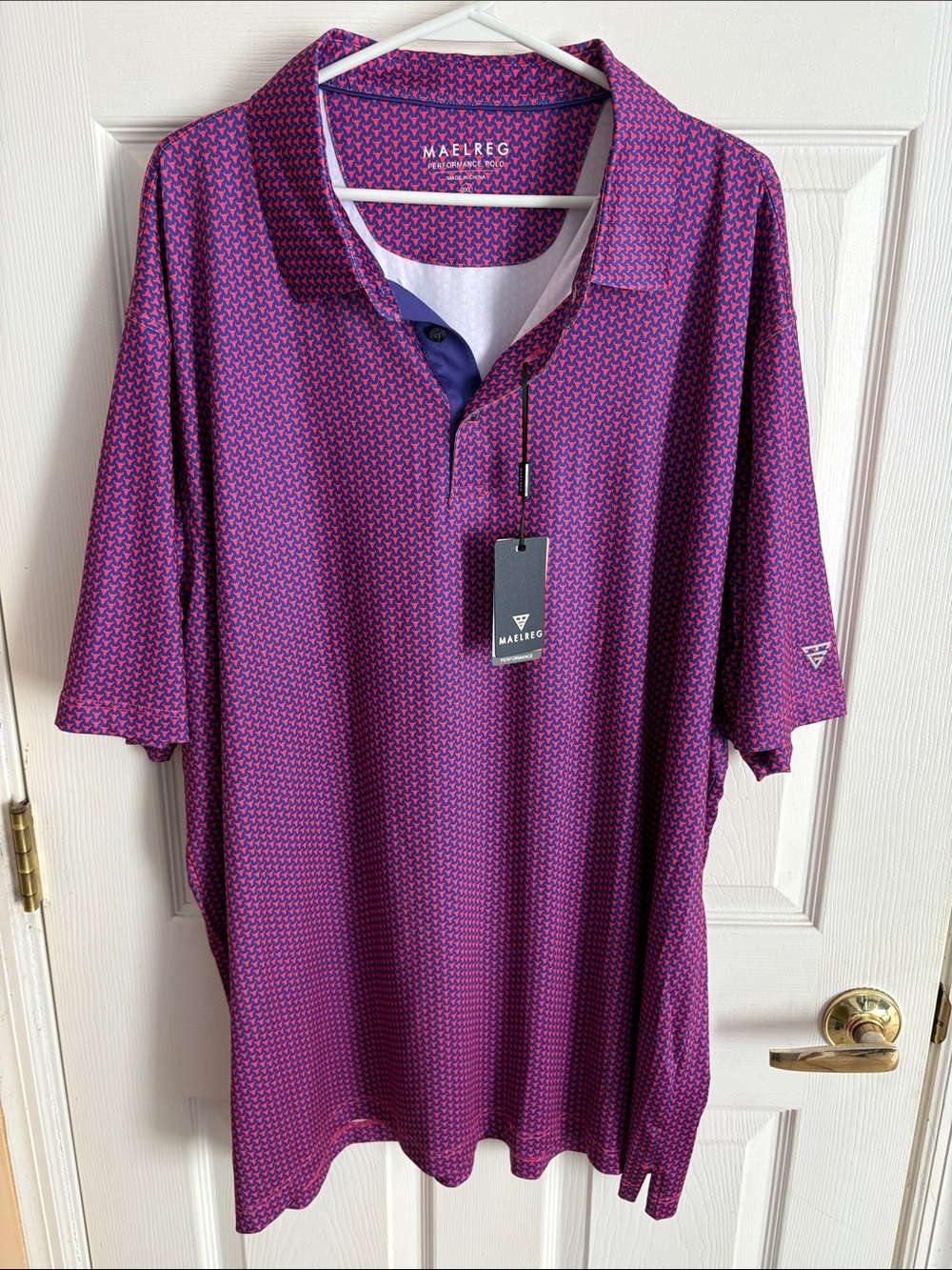 Maelreg NWT 3XL Men’s Purple Micro-Pattern Polo with red buffalo